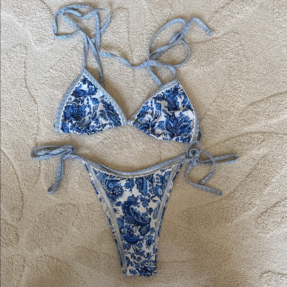 Blue and White Floral Bikini Set